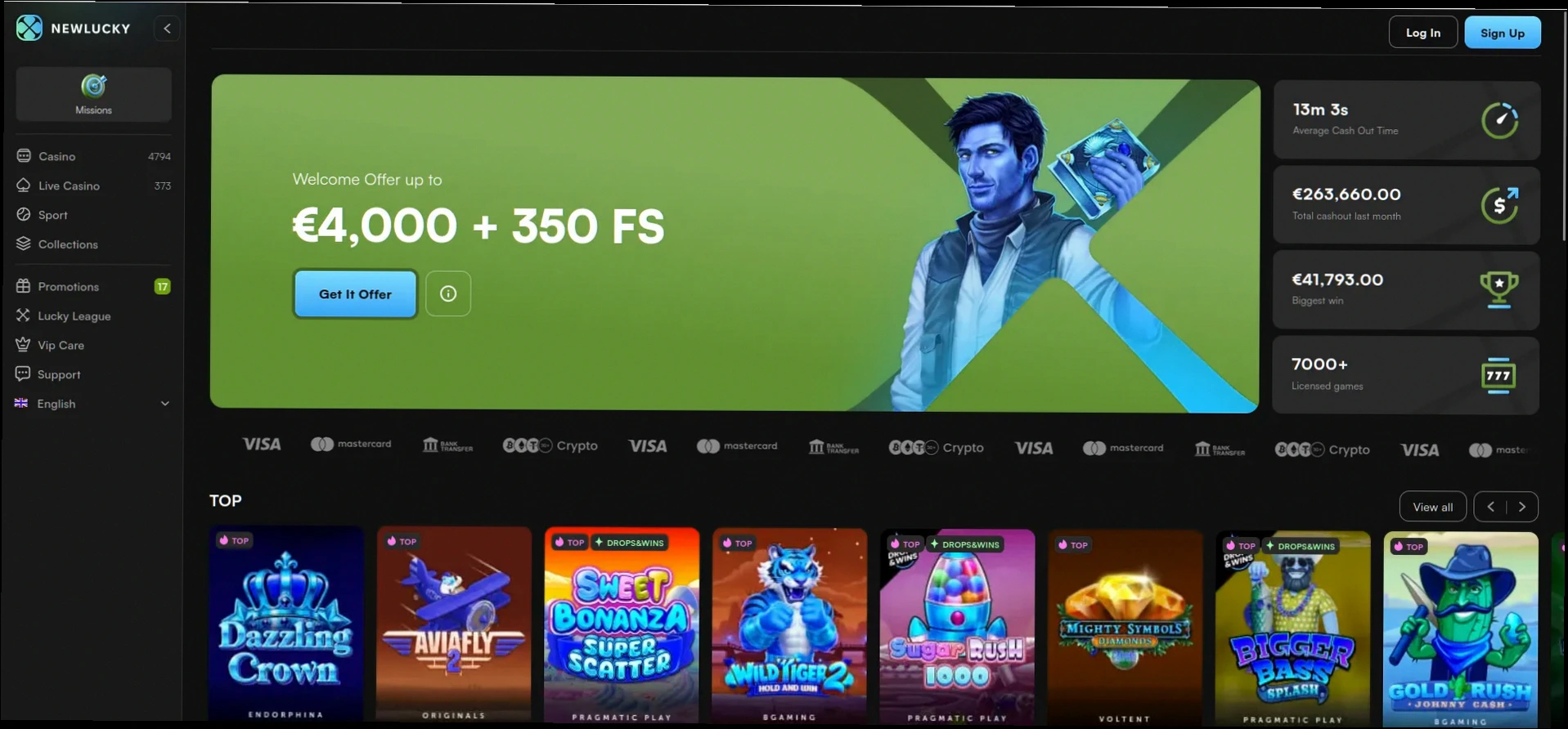 Newlucky Casino - 100% tot €200 + 100 Gratis Spins Welkomstbonus